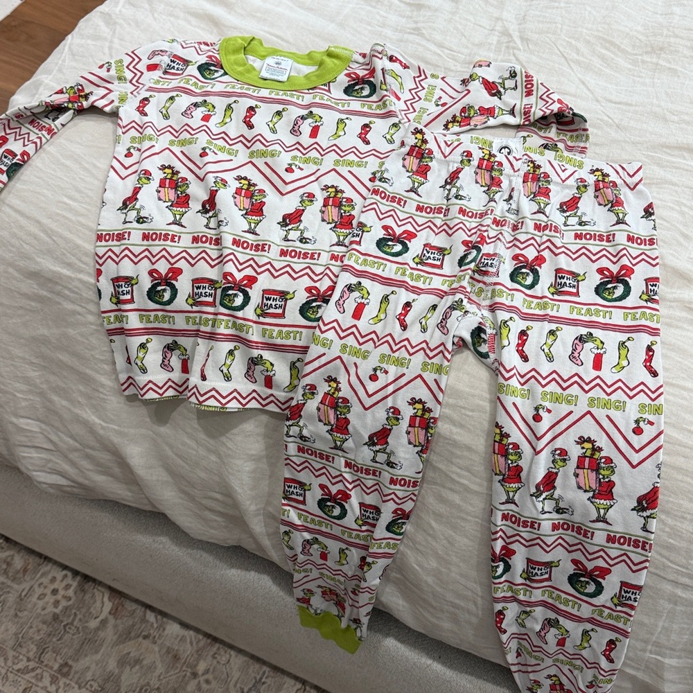 Hanna Andersson Dr. Seuss Grinch Mix It Up Long John Pajama Set Kids Size 6-7
